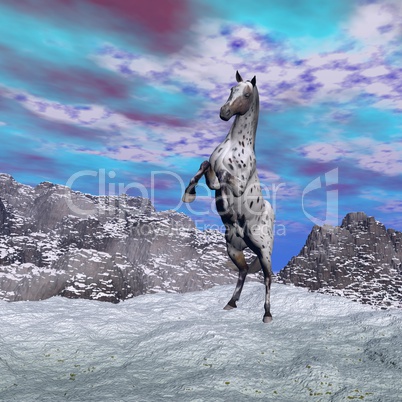Horse rearing in the mountain - 3D render