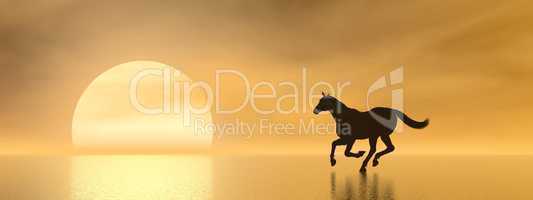 Horse galloping to the sun - 3D render