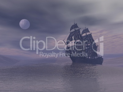Ghost boat by night - 3D render
