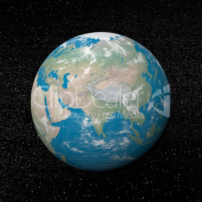 Asia on earth - 3D render