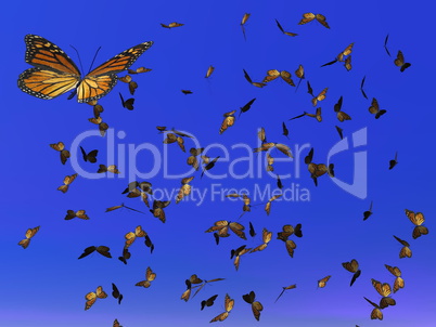 Monarch butterflies migration - 3D render