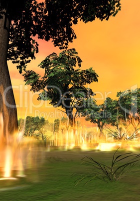 Forest fire starting - 3D render