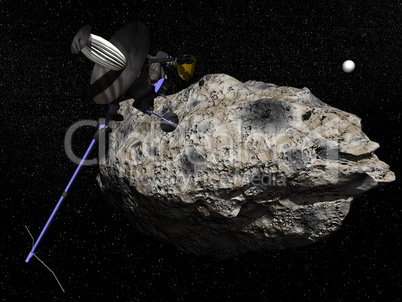 Galileo spacecraft discovering Dactyl orbiting the asteroid Ida