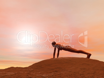 Plank pose, adho mukha dandasana - 3D render