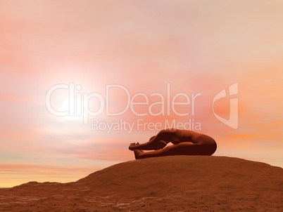 Seated forward bend pose, paschimottanasana - 3D render