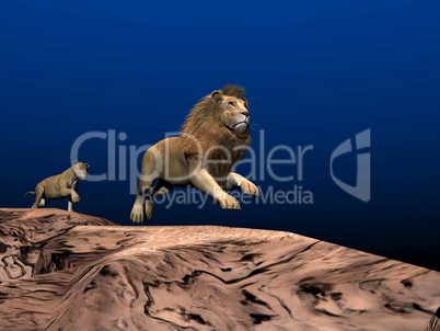 Lion and lioness running - 3D render