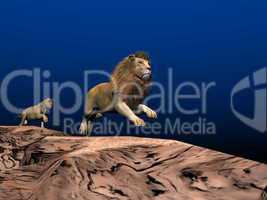 Lion and lioness running - 3D render