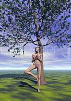Tree pose, vrkasana - 3D render