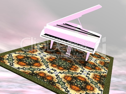 Piano flying on a carpet - 3D render