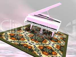 Piano flying on a carpet - 3D render