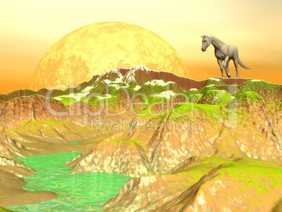 Horse in yellow mountains - 3D render