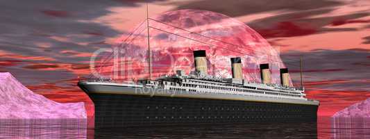 Titanic boat by sunset - 3D render