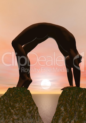 Yoga between two rocks - 3D render