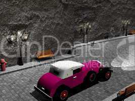 Old car in a street - 3D render