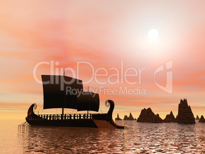 Greek trireme boat - 3D render