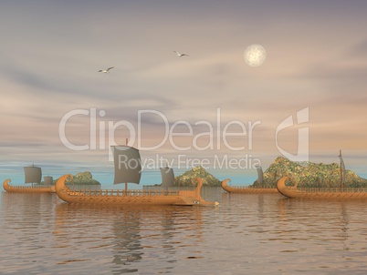 Greek trireme boats - 3D render