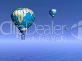Hot air balloons with earth map - 3D render