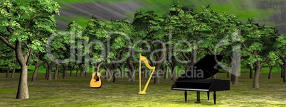 Music in the woods - 3D render