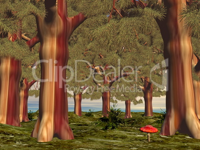 Mushroom in the forest - 3D render