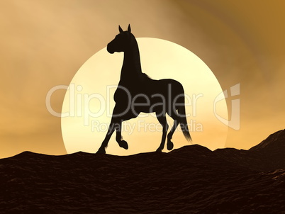 Horse galloping by sunset - 3D render