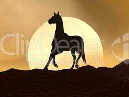 Horse galloping by sunset - 3D render