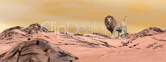 Lion in the desert - 3D render