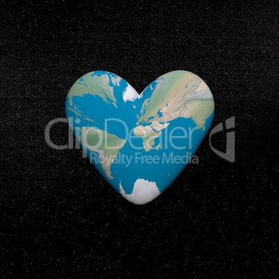 Earth map on heart - 3D render