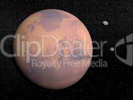 Mars planet and Deimos and Phobos satellites - 3D render