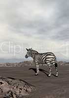 Zebra in the desert - 3D render