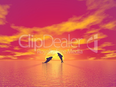 Dolphins by sunset - 3D render