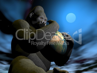 Gorilla protecting earth - 3D render