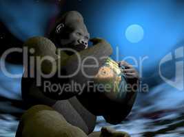 Gorilla protecting earth - 3D render
