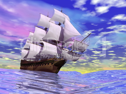 Old merchant ship - 3D render