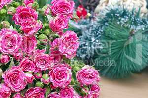 Bouquet of pink roses on a background decorations