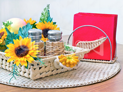 salt pepper and napkins on the table