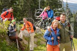 Hikers and cyclists on summer vacation