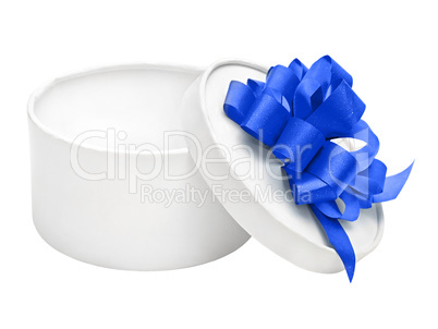 white round empty gift box with blue bow