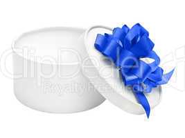 white round empty gift box with blue bow
