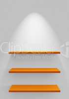 Drei Regale an Wand mit Beleuchtung - Weiß Orange