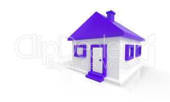 Das kleine lila Haus vor weissem Hintergrund
