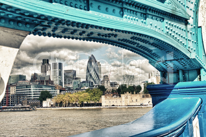 london, uk. wonderful city skyline near thames river on a cloudy