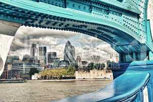 london, uk. wonderful city skyline near thames river on a cloudy