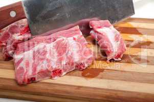 chopping fresh pork ribs