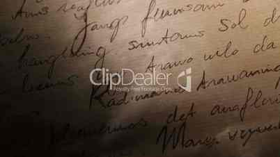 Abstract inscriptions on brown vintage paper background.