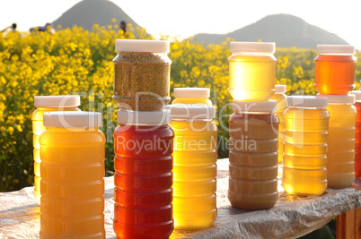 Bottles of fresh honey