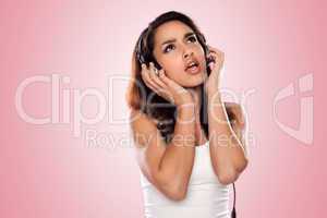 brunette woman listening to the music