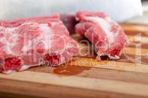 chopping fresh pork ribs