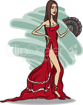 beautiful woman in red dress cartoon