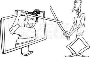 Cartoon man and interactive television