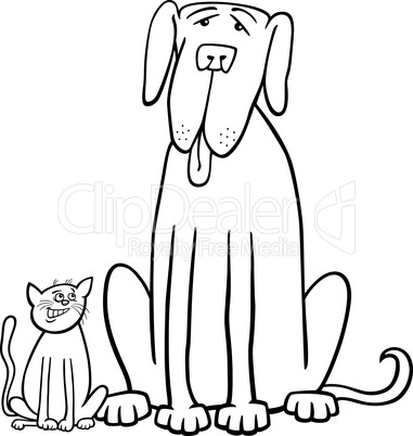 cat and dog cartoon for coloring book